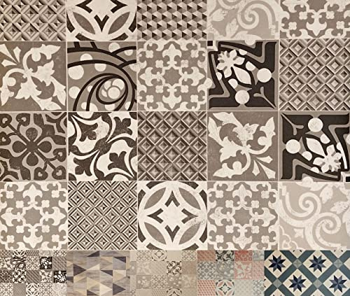 MadeInNature Tapis PVC Carreaux Ciment/Différentes Tailles/Vinyle Style Suédois/Tapis de Passage Devant Évier/Recouvrement de Sol (60x40cm, Provence Black & White)