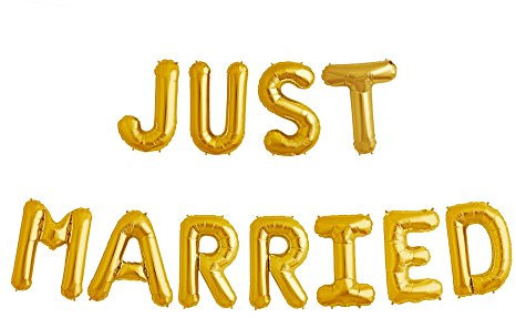 ballonfritz® Luftballon JUST Married -Schriftzug in Gold - XXL Folienballon als Hochzeits Deko, Begrüßung, Party Geschenk, Fotorequisite oder Empfang-Überraschung