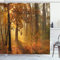 ABAKUHAUS Herbst Duschvorhang, Misty Herbstwald, Stoffliches Gewebe Badezimmerdekorationsset mit Haken, 175 x 200 cm, Orange Braun Grün