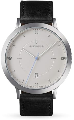 Lilienthal Berlin Zeitgeist Automatik Uhr All Silver – hochwertige Herrenuhr am schwarzen Lederarmband aus silbernem Chirurgenstahl mit einem Automatikwerk & Saphirglas – 42,5 mm