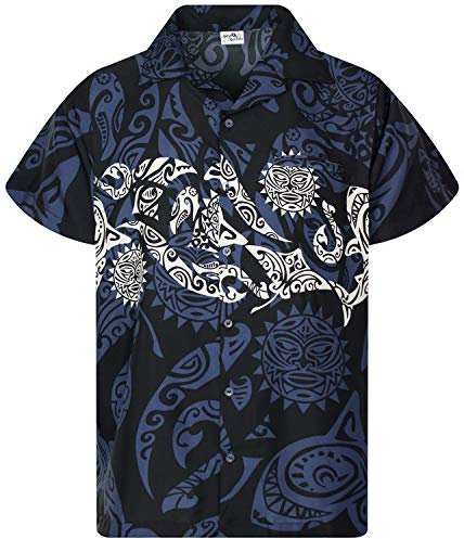 King Kameha Funky Chemise-Hawaienne, Manche-Courte, Maori-Chest, Noir, XXL