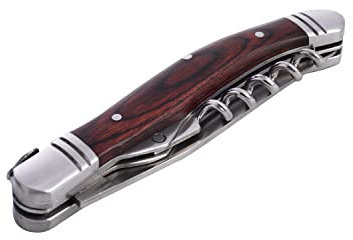 LAGUIOLE - Coltello Pieghevole con Cavatappi - Manico in legno di Pakka - aciaio inox - marrone scuro