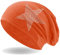 Hatstar Strass Stern Damen Beanie Mütze | elastisches Slouch Long Beanie | Mädchen Mütze | mit edler Strass Applikation | leicht und weich (orange)