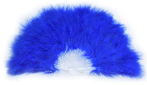 FANSOFFANS Marabou Feather Hand Fan 45cm, Fancy Dress Wedding Party Favour Gift Outdoor Vintage Dance Photoshoot (Royal Blue)