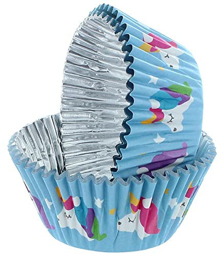 Baked With Love Unicorn Foil Lined Baking Cases, Cupcake Cases, Baking Cups - Blue, 50mm Diameter Base x 37mm Height, Pack of 25