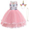URAQT Robe Licorne Enfant de Princesse, Robes Fille, Robe de Princesse avec Licorne, Unicorn Party,Rose,7-8 ans (Étiquette 150)