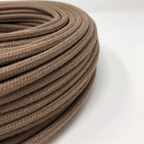 Cable eléctrico redondo/redondo revestido de tela. Color marrón cebada algodón. Sección 2 x 0,75 (3 metros)