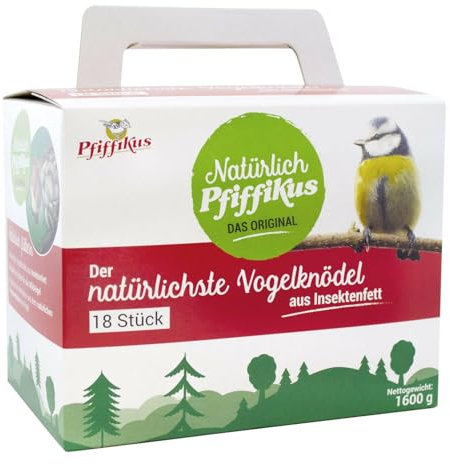Pfiffikus Natürlich Meisenknödel ohne Netz – 18 Stück – nachhaltig aus Insektenfett – Premium-Wildvogelfutter zur ganzjährigen Fütterung
