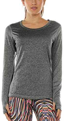 icyzone Damen Laufshirt Langarm Sport Shirt mit Daumenloch Fitness Yoga Oberteil (S, Charcoal)