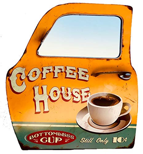 DiiliHiiri Retro-Schild Tür Zeichen mit Spiegel Metallhandwerk Zubehör für Zuhause Wandschild im Vintage-Stil Dekoschild Zubehör für Wohnkultur 50er Jahre Haus Dekoration (Coffee House)