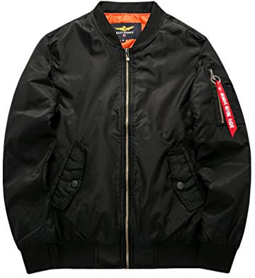 MisFox Herren Bomberjacke MA-1 Stehkragen Fliegerjacke Wasserdicht Blouson Herbst und Winter Retro Jacke Winddichte Bomber Piloten Jacket mit Reißverschluss Taschen