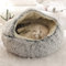 Fashionapple Flauschiges Katzenbett, rund, weiches Plüsch, Höhle mit Kapuze, Katzenbett, für den Winter, warm, Schlafkissen, rutschfest, maschinenwaschbar, für Katzen und Welpen,Grau,60 cm