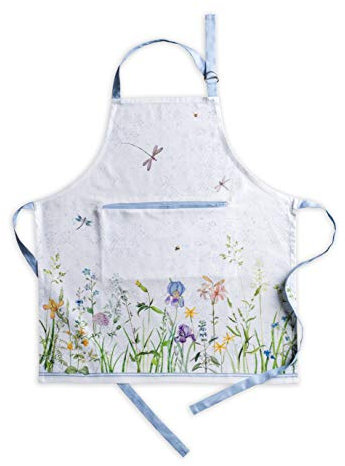 Maison d' Hermine Stoffschürze, 100% Baumwolle, 1 Stück, verstellbarer Nackenriemen, Clothapron mit Mitteltasche und langen Bändern für Damen, Herren, Fleurs De Mai – Frühling/Sommer (70 cm x 85 cm)