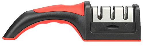 Messerschärfer Classic,3 Stufen aus Wolframstahl und Feinen Diamant- und Keramikstäben Machen Effektiv für Edelstahl Und Keramikmesser Aller Größen (Rot)