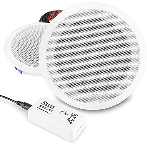 Power Dynamics CSSG8 Bluetooth Ceiling Speaker Kit - Moisture-Resistant 8-Inch Bathroom & Kitchen Speaker System with Compact Integrated Amplifier - Home Audio Installation Pack (Pair)