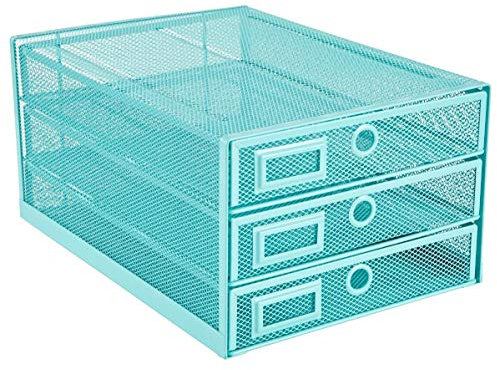 ANNOVA Schreibtisch-Organizer aus Drahtgeflecht, 3 Ebenen, Papiersortierer, multifunktional, hochwertige solide Konstruktion für Briefe, Dokumente, Post, Papier, Kinder-Kunstbedarf (Türkis/Blaugrün)