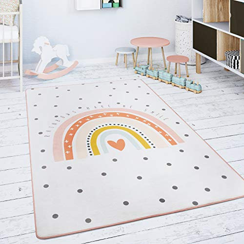 Paco Home Spielmatte Kinderteppich Teppich Kinderzimmer rutschfest Modern Regenbogen Herz Creme Rosa, Grösse:120x160 cm