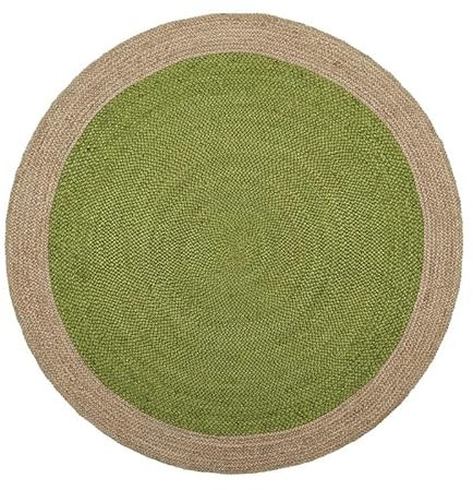 DN HANDICRAFT Geflochtener handgefertigter natürlicher grüner brauner Jute-Teppich, rund, 180 x 180 cm, dekorativer Jute-Teppich