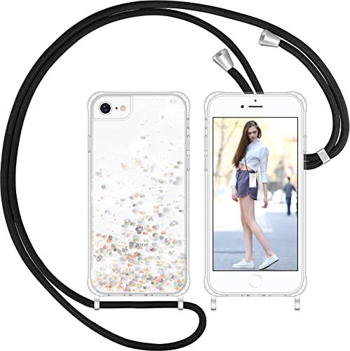 Nupcknn Brillant Coque avec Cordon pour iPhone 7/iPhone 8/iPhone SE 2020, Transparent Coque Collier Réglable Téléphone Étui Portable Lanyard Case Protection Complète Cover de iPhone 7/8/SE 2020(4.7)