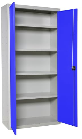 Simon Rack Amario Metallregal, 1800 x 800 x 400 mm, Mehrzweckschrank, 2 Türen, 4 Regale, Grau/Blau - Simonlocker