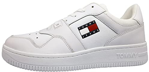 Tommy Jeans Herren Cupsole Sneaker Retro Basket Schuhe, Weiß (White), 46