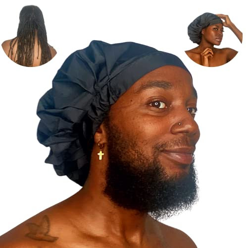 TTAT Shower Cap Extra Large for Men & Women With Braids, Locs, Afro, Coily, and Long Hair, Waterproof, Washable, Reusable & Adjustable, Great for Home, Spa, Self Care, Hotel & Salon (Black)