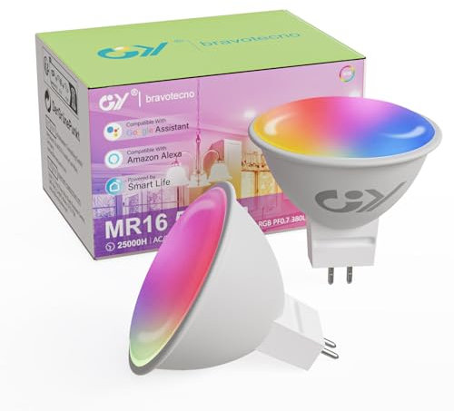 GY Alexa Glühbirne Smart Lampe GU5.3 MR16, 12V AC/DC WLAN Lampe LED Kompatibel mit Alexa/Google Home 2.4 GHz, 5W 380lm, Dimmbar Warmweiß-Kaltweiß und Mehrfarbige Birne, Kontrolle durch APP, 2 Stück