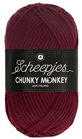 Scheepjes Chunky Monkey Aran Weight Yarn | 100g Ball | Anti-Pilling Acrylic | Soft & Hypoallergenic for Knitting and Crochet Blankets, Toys & Garments (1035 Maroon)