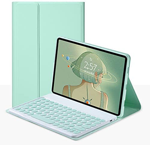 ERY Cover per Tastiera per Lenovo Tab M10 FHD Plus 10.3 Modelli TB-X606F/TB-X606X, Tastiera con Tasti Rotondi Tastiera Tedesca Senza Fili Magnetica Rimovibile con Custodia in PU Folio,Verde