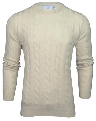 Xact Maglione da Uomo a Girocollo a trecce (Grigio Avena mélange) L