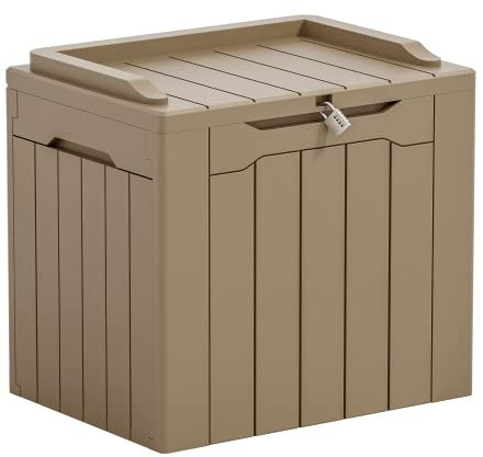 Greesum 31 Gallonen Harz Deck Box Große Outdoor Lagerung für Terrassenmöbel, Gartengeräte, Poolbedarf, wetterfest und UV-beständig, abschließbar, heller Kaffee