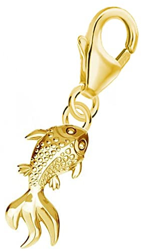 Mini Goldfisch Karabiner Charm Anhänger für Bettelarmband 925 Silber Vergoldet
