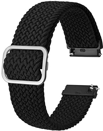 BISONSTRAP Nylon Uhrenarmband 16mm, Verstellbare Geflochtene Uhrenarmbänder für Herren und Damen, Schwarz/Silber Schließe
