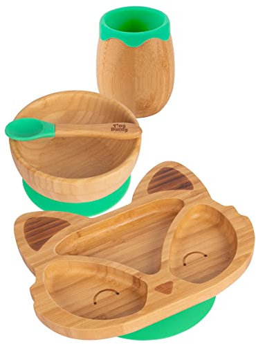 Tiny Dining Fox -Bambus -Saug -Baby -Fütterungsset - Grün - 4pc
