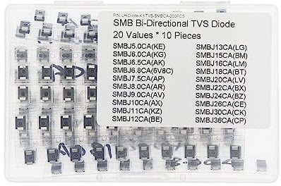20 Werte * 10 Stück SMB 600W TVS Bi-Directional Surface Mount Schutzdioden Kit