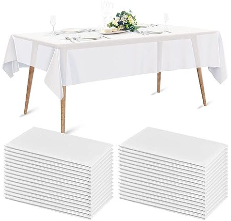 rngwaper 20pcs Tischdecke Einweg, 150 x 240cm Wasserdicht Tischabdeckung Einweg Tischtücher aus Vliesstoffe mit PE-Film Weiß Tischbezug für Hochzeit, Party, Geburtstag, Picknick