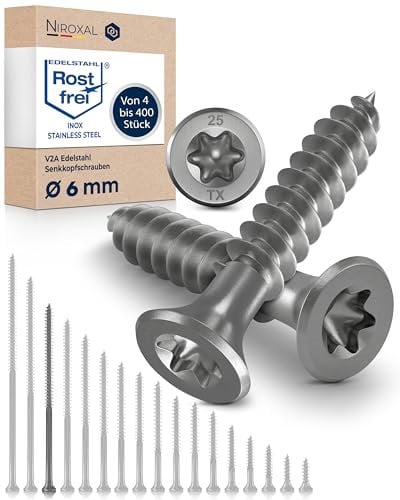 25x Vis à bois tête fraisée en Acier inoxydable Torx V2A vis inox 6x140 pour panneaux d'aggloméré Bois Filetage partiel 6mm fort 140mm long 25 pièce en acier A2