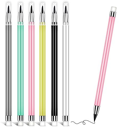 Skaaisont Matite Senza Inchiostro con Gomma, Matita Perpetua a Lunga Durata Penna Matita Portatile 6 Riutilizzabili per Ufficio e Studio