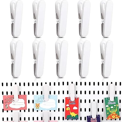 Fulmoon 10 Pcs Pegboard Accessories Clips Pegboard Clips Metal Attachment for Crafts Living Room Kitchen Bathroom Office Wall Organize Storage (White)