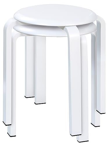 Yawinhe 2er Set Esszimmerhocker, Holzstapelstuhl mit Rutschfester Matte, Stapelhocker für Klassenzimmer, Ihrer Küche, Ihrem Speise- oder Home-Pub-Bereich Weiß