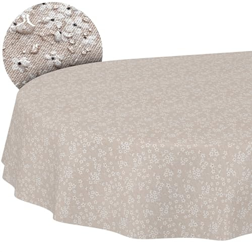 ANRO Tischdecke abwaschbar Violen Beige oval 200x140 cm Outdoor wetterfest | Tischwäsche aus beschichtetem Stoff – schmutz- & wasserabweisend, pflegeleicht – waschbar bei 30 °C