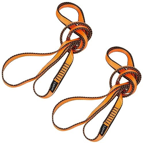 2 Stück Nylon Kletterschlinge 23KN, 19mm Breite Kletterseil Bandschlinge für Outdoor-Klettern, Yoga-Hängematte, Abseilen, Baumklettern, Outdoor-Aktivitäten - Kletterschlinge( 60-120cm) (Orange, 60cm)