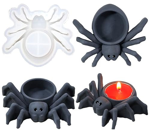 DIYBravo Silikonform für Epoxidharz Ton Kerzenhalter Spinne Resin Form Tier Blumentopf Gießform Harz Form Halloween Silikonform Dose Schrift Behälter für DIY Dekoration