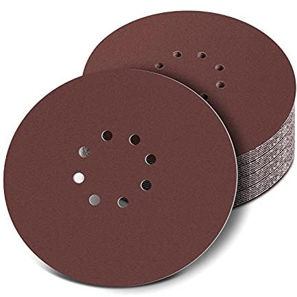 225mm Sanding Discs 120 Grit, 30Pcs 9 Inch Sandpaper Sheet 8 Holes Hook and Loop Discs for Long Neck Sander Drywall Sander