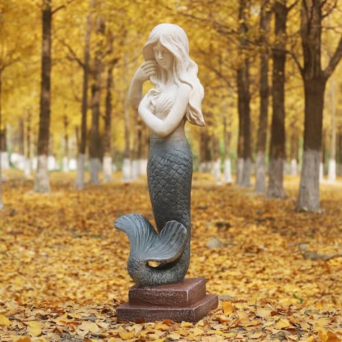 GENUINQ Meerjungfrau-Statue, groß, 94 cm, Magnesiumoxid-Skulptur für drinnen und draußen, Garten, Terrasse, Hof, Rasen, Veranda-Dekoration