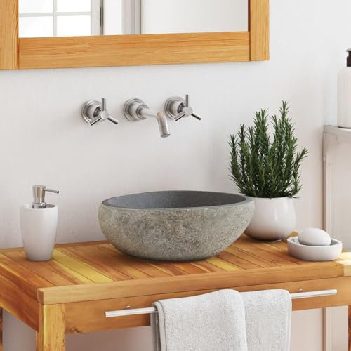 Camerina Lavabo en Pierre de rivière Ovale 29-38 cm,Vasque À Poser Salle De Bain,Lavabo Salle De Bain