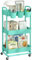 JIUYOTREE Carrito de Almacenamiento de plástico de 3 Niveles con Asas para Colgar adicionales, Ruedas bloqueables para Sala de Estar, baño, Cocina, Oficina, Color Verde
