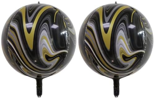 Folienballon, 4D-Marmor-Kugel, 55 cm, Schwarz, matt, Gold, 2 Stück