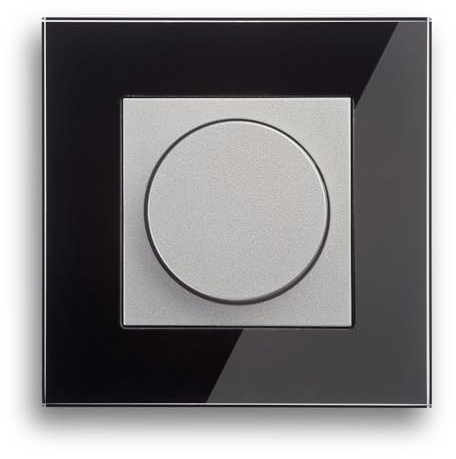 Universal LED Drehdimmer 3-100W mit Drehregler und Druckknopf aluminium System Gira (Esprit Glas schwarz)