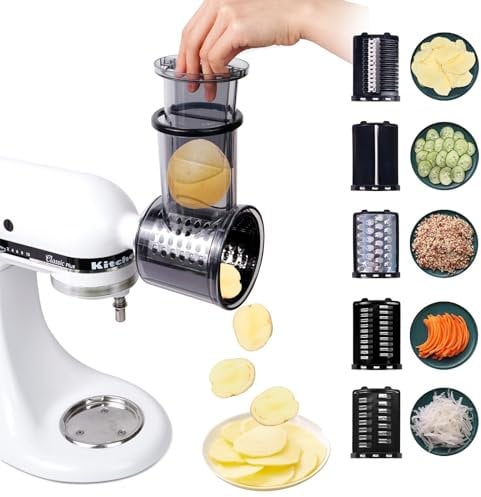 Trancheuse et râpe à déchiqueteuse compatible avec batteur sur socle Kitchen Aid, râpe à fromage à 5 lames